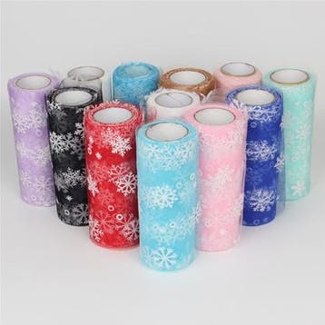 Lint organza tule met sneeuwvlokken champagne 15 cm rol 10, Ophalen of Verzenden, Nieuw