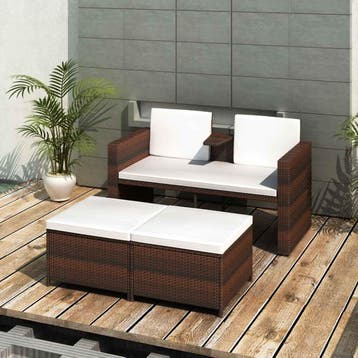 vidaXL 4-delige Loungeset met kussens poly rattan bruin, Verzenden, Nieuw, 3 zitplaatsen, Loungeset