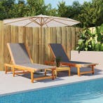 vidaXL Ligbedden 2 st massief acaciahout en textileen, Tuin en Terras, Verzenden, Nieuw