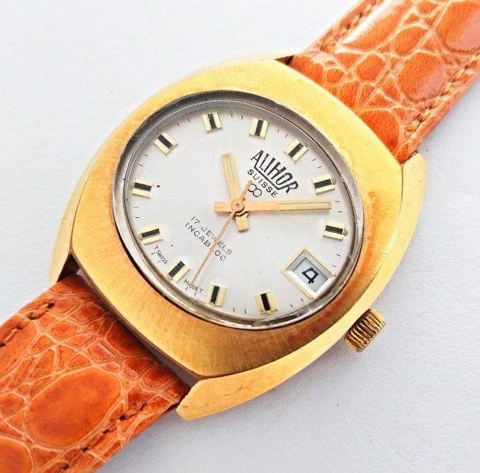 Alihor - Swiss mens gold plated - Zonder minimumprijs -, Sieraden, Tassen en Uiterlijk, Horloges | Heren
