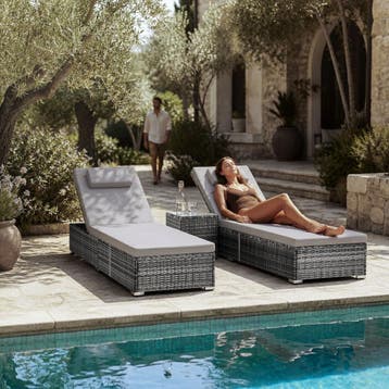 Wicker-tweepersoonsligbed met tafel Carbonera, verstelbare r, Tuin en Terras, Verzenden, Nieuw