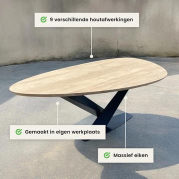 Eiken tafelblad kiezelvorm met facet, Verzenden, Nieuw