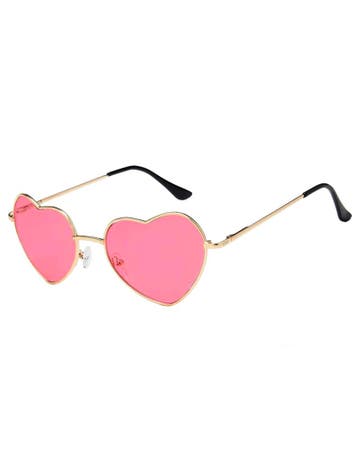 Zonnebril Hartjes Goud Montuur Roze Glazen Gouden Hippie Bri, Ophalen of Verzenden, Nieuw, Roze