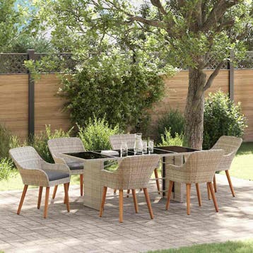 vidaXL Tuin eettafelset 7 st Lichtgrijs poly rattan, Verzenden, Nieuw, Rotan, 7 zitplaatsen