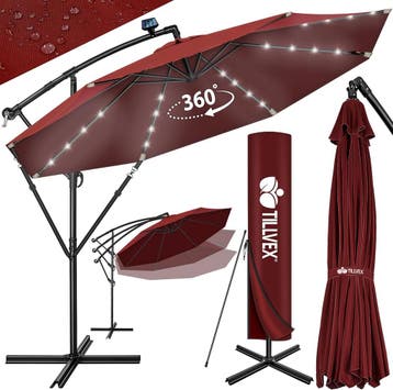 Zweefparasol - Tuinparasol - Parasol 350 cm - Met voet - Met, Verzenden, Zo goed als nieuw