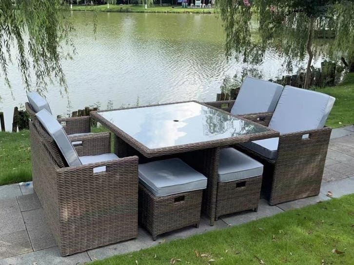 Diningset Vonato, Modern Grey , donker bruin, Tuin en Terras, Tuinsets en Loungesets
