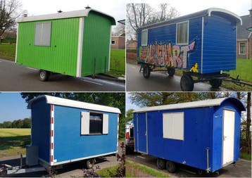 Gezocht pipowagen, schaftwagen, kantoorunit, bouwkeet,, Verzenden