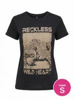 Only T-shirt Reckless Wild Heart Zwart S — 100% Cotton BCI, Only, Zwart, Zo goed als nieuw, Korte mouw