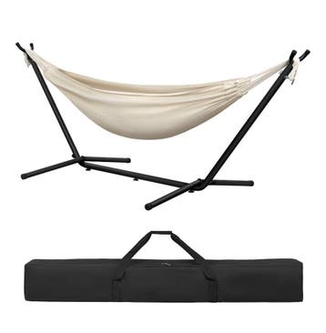 Nieuwe Dubbele Hangmat met Standaard - Beige of donkergrijs, Verzenden, Meerpersoons, Nieuw, Met standaard