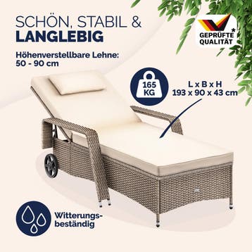 Ligbed Crème/Crème Kunststof 193x90x43cm (Ligbed - Lounge), Tuin en Terras, Verzenden, Nieuw