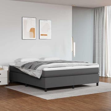 vidaXL Boxspring bed kunstleer grijs 160x200 cm, Overige materialen, Verzenden, 200 cm, Grijs
