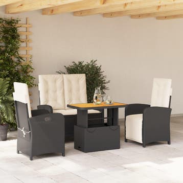 vidaXL 4-delige Tuinset met kussens poly rattan zwart, Verzenden, Nieuw, Tuinset