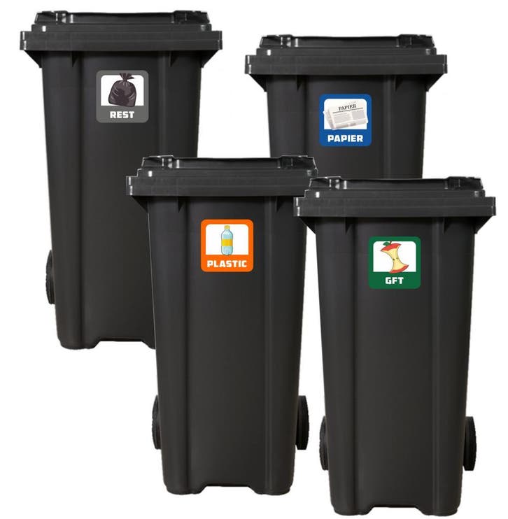 Recyclingstickers Set (12 stuks) – Voor Kliko & Prullenbak, Hobby en Vrije tijd, Stickers en Plaatjes, Meerdere stickers, Nieuw