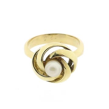 Vintage gouden ring met parel, Gebruikt, Ophalen of Verzenden, Kleiner dan 17, Met edelsteen