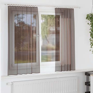 vidaXL Gordijnen voile met roedezakken 2 st bruin, Verzenden, Nieuw, Bruin