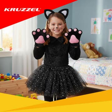Kruzzel Zwart kattenkostuum – 7-delige set met oren, rok,., Ophalen of Verzenden, Nieuw