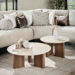 *WOONWINKEL* Salontafelset Rond Hout En Travertin, Huis en Inrichting, Tafels | Salontafels, Verzenden, Nieuw
