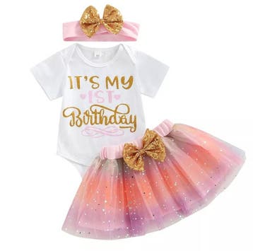 1e verjaardag cakesmash set Ivory, Pink and Gold de Luxe, Jurkje of Rokje, Nieuw, Sweet-One, Verzenden