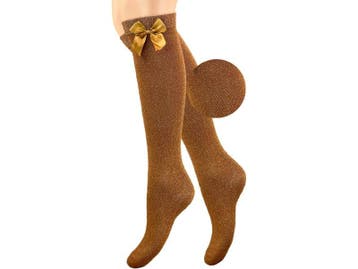 Meisjes Kniekous - Zijde Strikje - Glitter - Caramel, Kleding | Dames, Verzenden, Nieuw