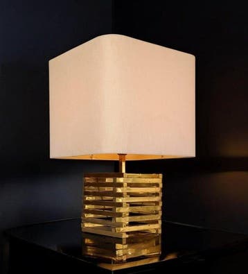 Tafellamp - Verguld messing - Lamp met sculpturale kooi -