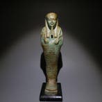 Oud-Egyptisch Faience Fijne grote shabti. 18,5 cm hoog.