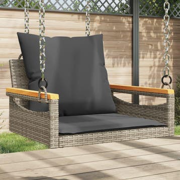 vidaXL Schommelbank met kussens 63x62x40 cm poly rattan, Tuin en Terras, Tuinbanken, Verzenden, Nieuw