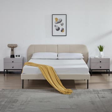 Gestoffeerd bed Porvoo met bedbodem en matras 140x200 cm bei, Verzenden, Nieuw
