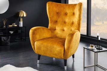 Retro Design Fauteuil DON Mosterdgeel Fluweel Lente Zilveren, Ophalen of Verzenden, Nieuw