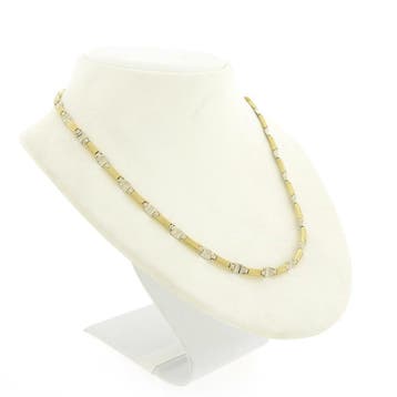 Bicolor gouden fantasie schakel collier (Ketting), Ophalen of Verzenden, Gebruikt, Overige kleuren, Goud