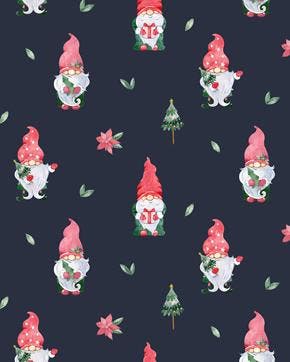Poplin Katoen Kerstkabouters Navy, Nieuw, Blauw