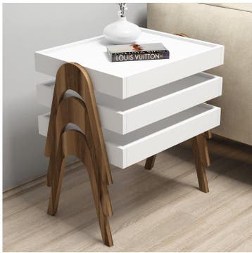 Asir 845HCT2824 Nesttafel Okkernoot Wit van 86 voor 79, Minder dan 45 cm, Nieuw, Ophalen of Verzenden, Minder dan 55 cm