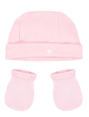 Petit Bateau Set van katoenen babymuts en -wanten roze - 50, Ophalen of Verzenden, Nieuw
