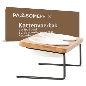 Verhoogde Kattenvoerbak - Bamboe Voerbak Hond - 2x 350ml, Nieuw