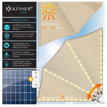 Balkonscherm opvouwbaar 140x140cm - Met LED verlichting en, Verzenden, Nieuw