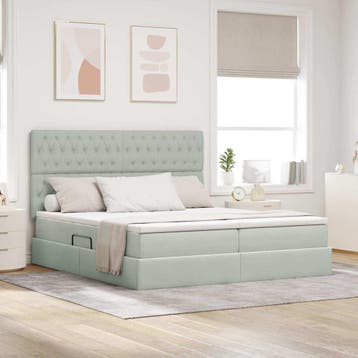 vidaXL Opslag bed met hoofdeinde Lichtgrijs 200 x 200 cm, Verzenden, Nieuw, Stof