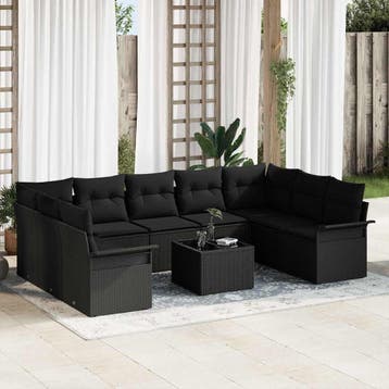 vidaXL Tuin Sofa Set 10 st Beige poly rattan, Verzenden, Nieuw, Meer dan 8 zitplaatsen