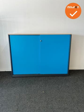 Schuifdeurkast - 120x160x45cm - Zwart met Blauwe roldeuren -, Werkplek, Ophalen of Verzenden, Gebruikt, Kast