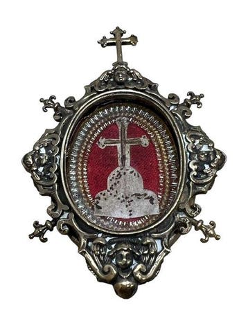 Reliekhouder - Brons, Gouden cartouche, Glas, Hout - 20e