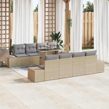 vidaXL Tuin Sofa Set 9 st Beige en Licht Grijs, Verzenden, Nieuw, Rotan, Meer dan 8 zitplaatsen