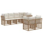 vidaXL Buiten bankenset met kussen 7 pcs Naturel Polyester, Verzenden, Nieuw, Rotan, 7 zitplaatsen
