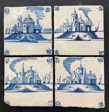 Tegel - Antieke Delfts blauwe tegels met verschillende