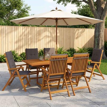 vidaXL Buiten Eetset met Parasol 8 st Antraciet Massief, Verzenden, Nieuw, 8 zitplaatsen
