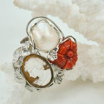 Koraal - Zilver - Ring - CORALLO MEDITERRANEO, Nieuw