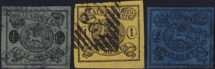 Brunswick 1853/65 - Serie van 3 waarden Unif.6/8, goed, Postzegels en Munten, Postzegels | Europa | Duitsland