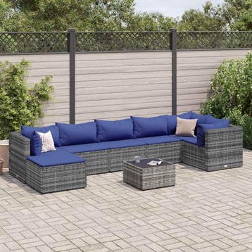 vidaXL 8-delige Loungeset met kussens poly rattan grijs, Verzenden, Nieuw, Loungeset
