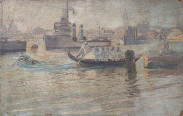 Giulio de Blaas (1843-1931) - Laguna di Venezia con Navi, Antiek en Kunst