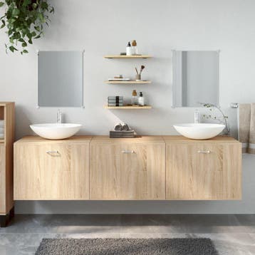 vidaXL 6-delige Badkamermeubelset bewerkt hout eikenkleurig, Verzenden, Nieuw, Overige typen