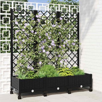 vidaXL Tuinplantbak met schutting en wielen Zwart 120 x 40 x, Verzenden, Nieuw, Minder dan 60 cm