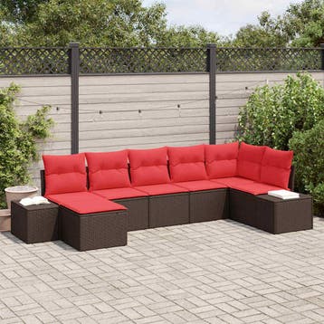 vidaXL Tuin Sofa Set 7 st Bruin poly rattan, Verzenden, Nieuw, Rotan, 7 zitplaatsen