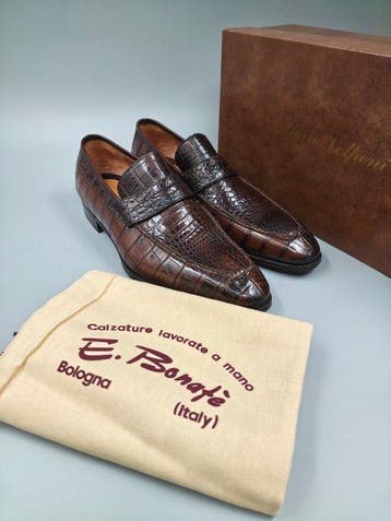 Enzo Bonafè Crocodile-UK10.5 Pennyloafers - Loafers - Maat:, Nieuw